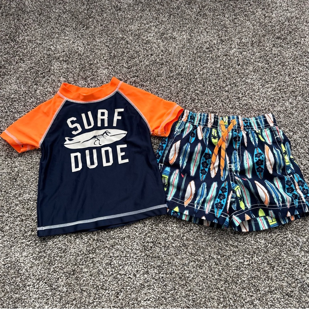 Carter's Navy & Orange 'Surf Dude' Boys Swim Set